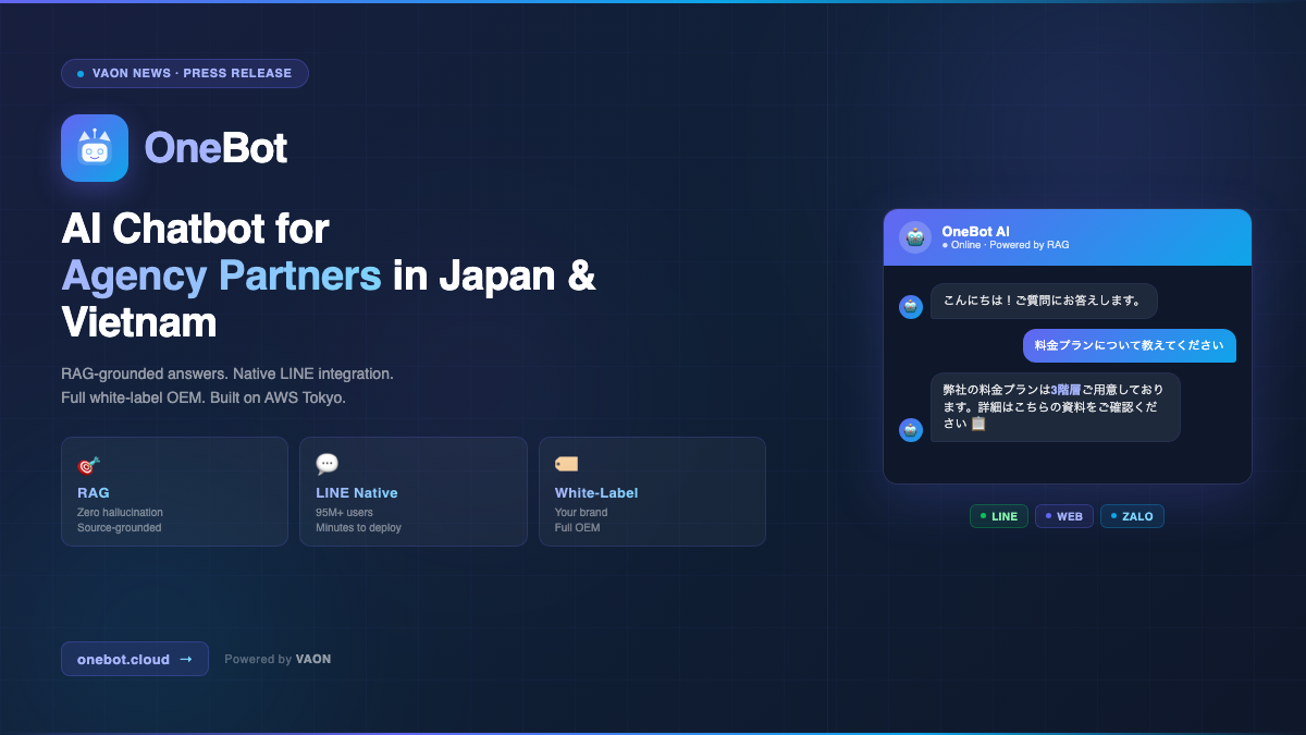 OneBot AI Chatbot Released for Agency Partners in Japan and Vietnam